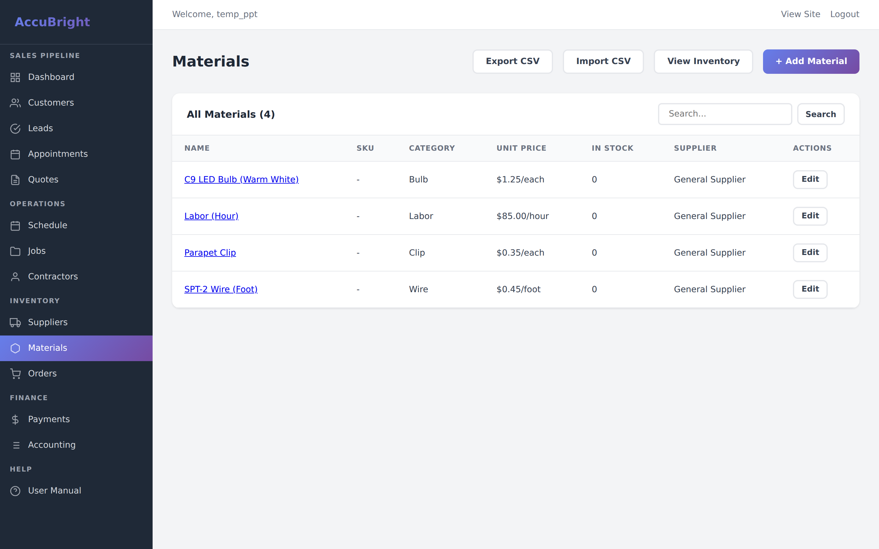 Materials Screenshot